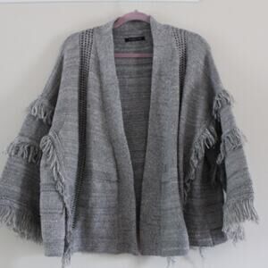 Do Everything In Love Open Knit Fringe Gray Boho Western Chunky Sweater One Size